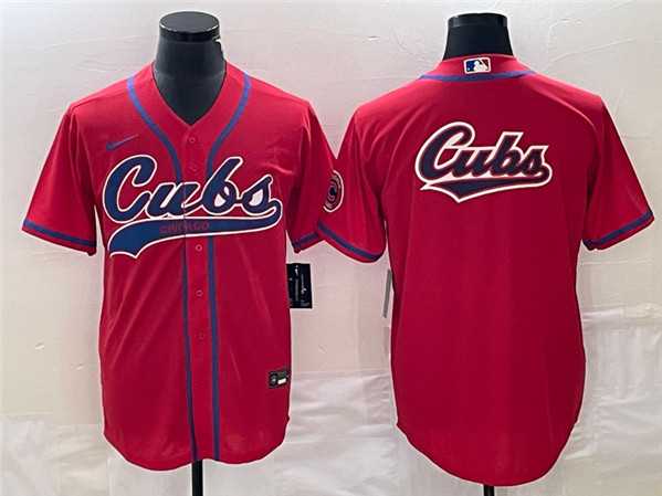 Mens Chicago Cubs Red Team Big Logo Cool Base Stitched Jersey